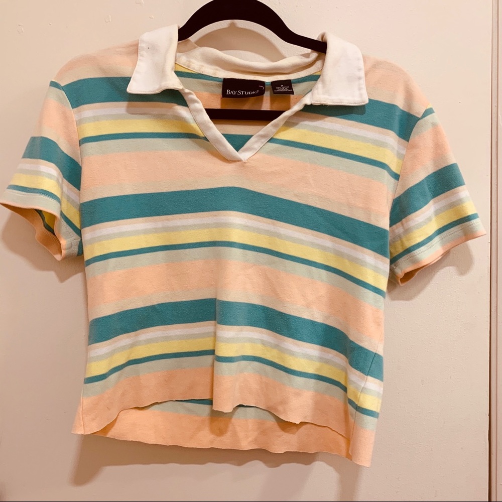 Pastel Cropped Striped Tee Shirt